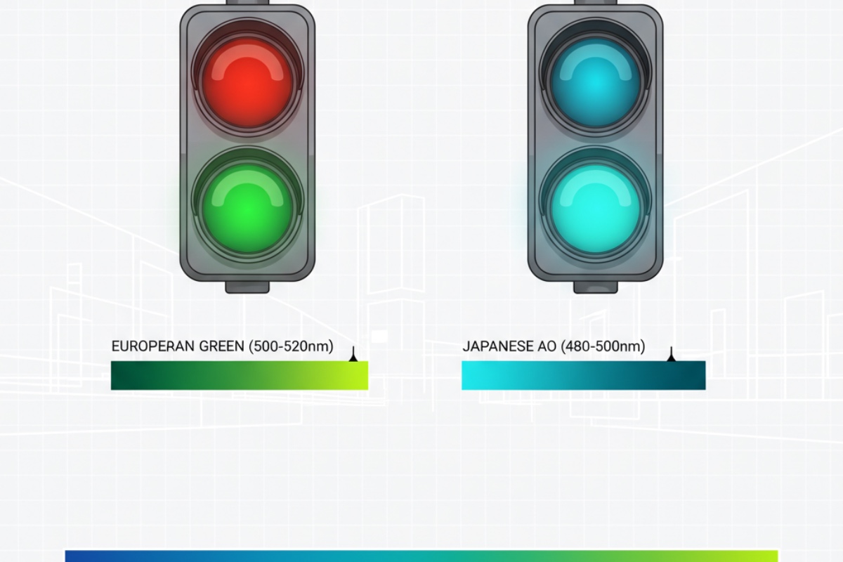 Zelená na semaforu znamená „jeď“ po celém světě. S výjimkou Japonska detail 2