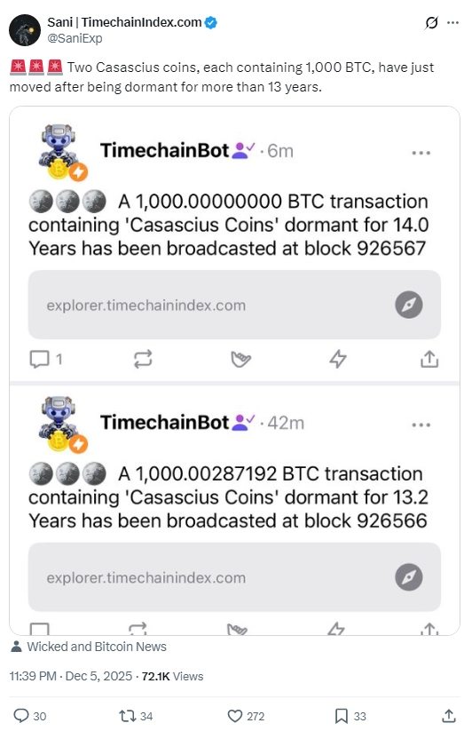Dvije jedinstvene metalne kovanice vrijedne 1000 bitcoina svaka aktivirane su nakon 13-godišnje "hibernacije"