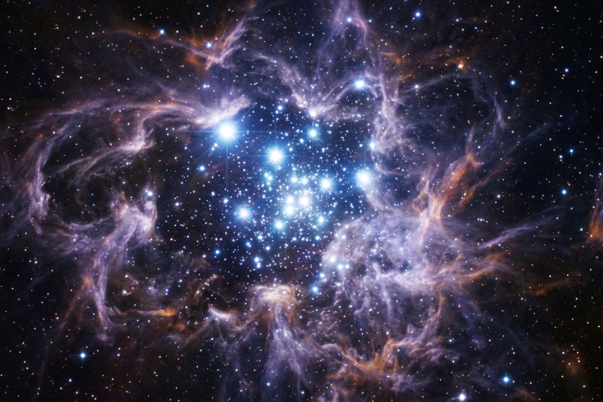 Patuljasta i izuzetno sjajna. Hubble je pokazao galaksiju Markarian 178 s mladim i vrućim zvijezdama detail 1