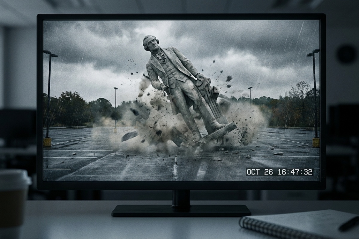 24-metarski Kip slobode srušio se zbog snažnog vjetra: trenutak je uhvaćen na videu detail 1