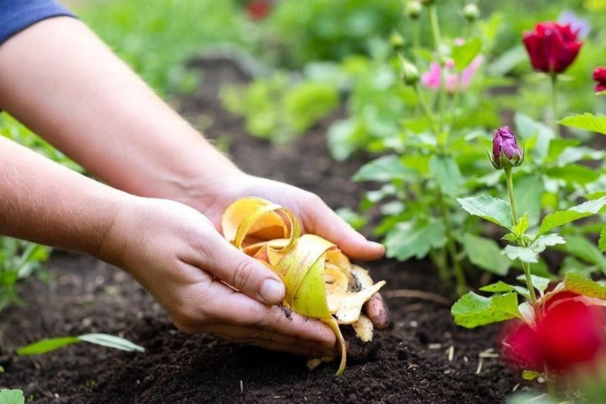 Zakopavanje kora jabuka u zemlju biljaka: čemu služi detail 1