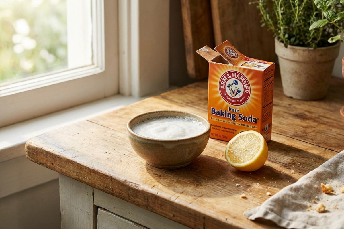 Pasta od sode bikarbone i limunovog soka koja čisti i posvjetljuje bakreno posuđe detail 1