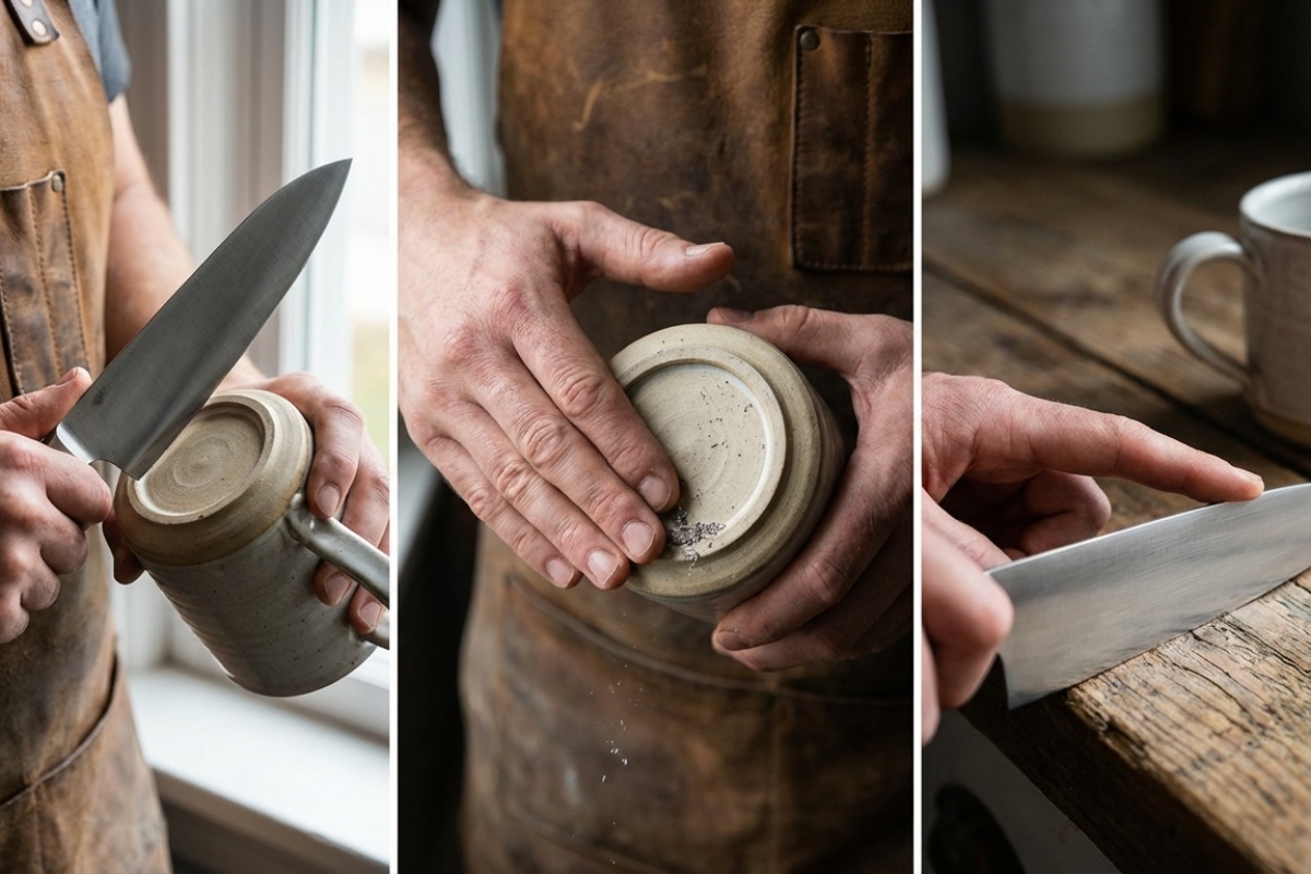 Prestanite tupljati svoje noževe o daske: jednostavan trik s dnom keramičke šalice koji će naoštriti oštricu za minutu detail 2