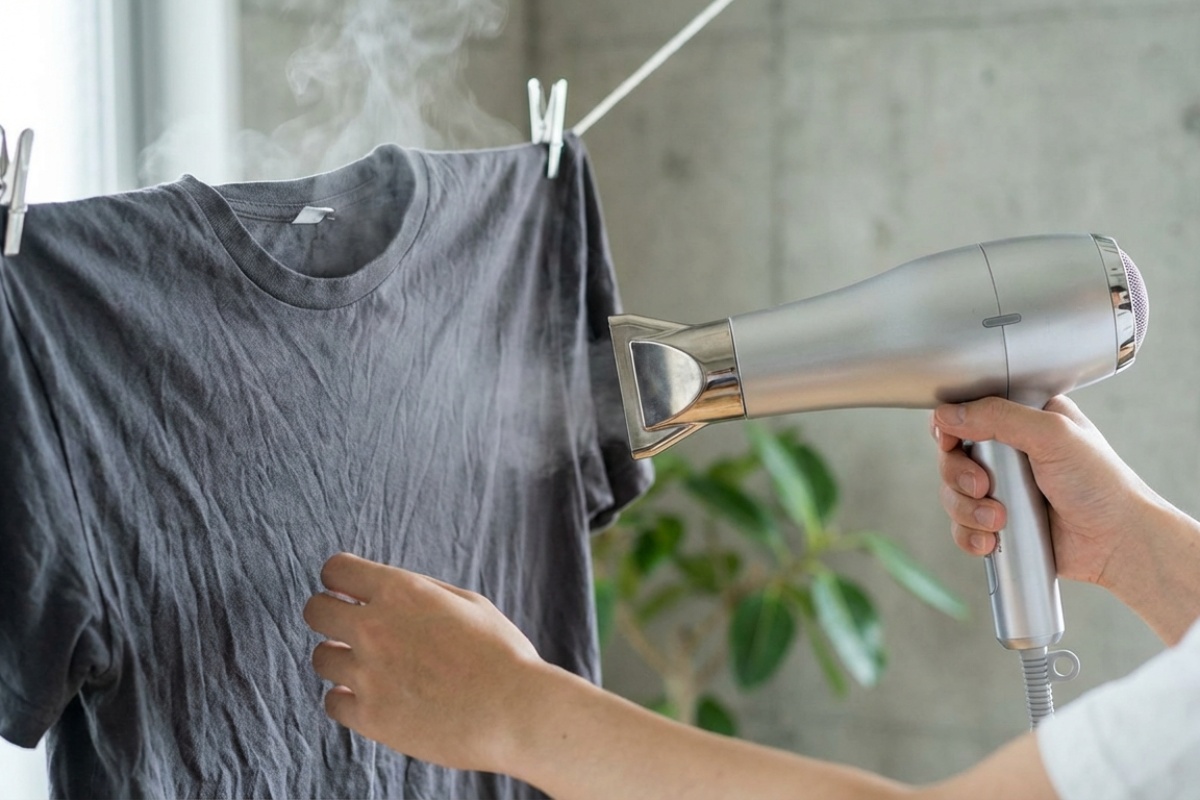 Zbogom, glačalo: kako izravnati zgužvanu majicu bez glačanja uz pomoć sušila za kosu i nekoliko kockica leda detail 2