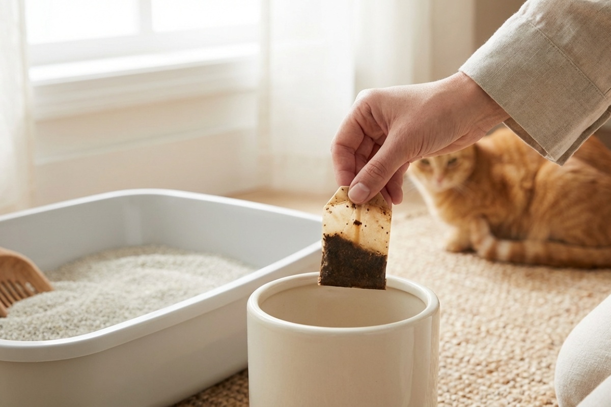 Ostaviti vrećicu čaja u mačjem pijesku: čemu služi detail 2