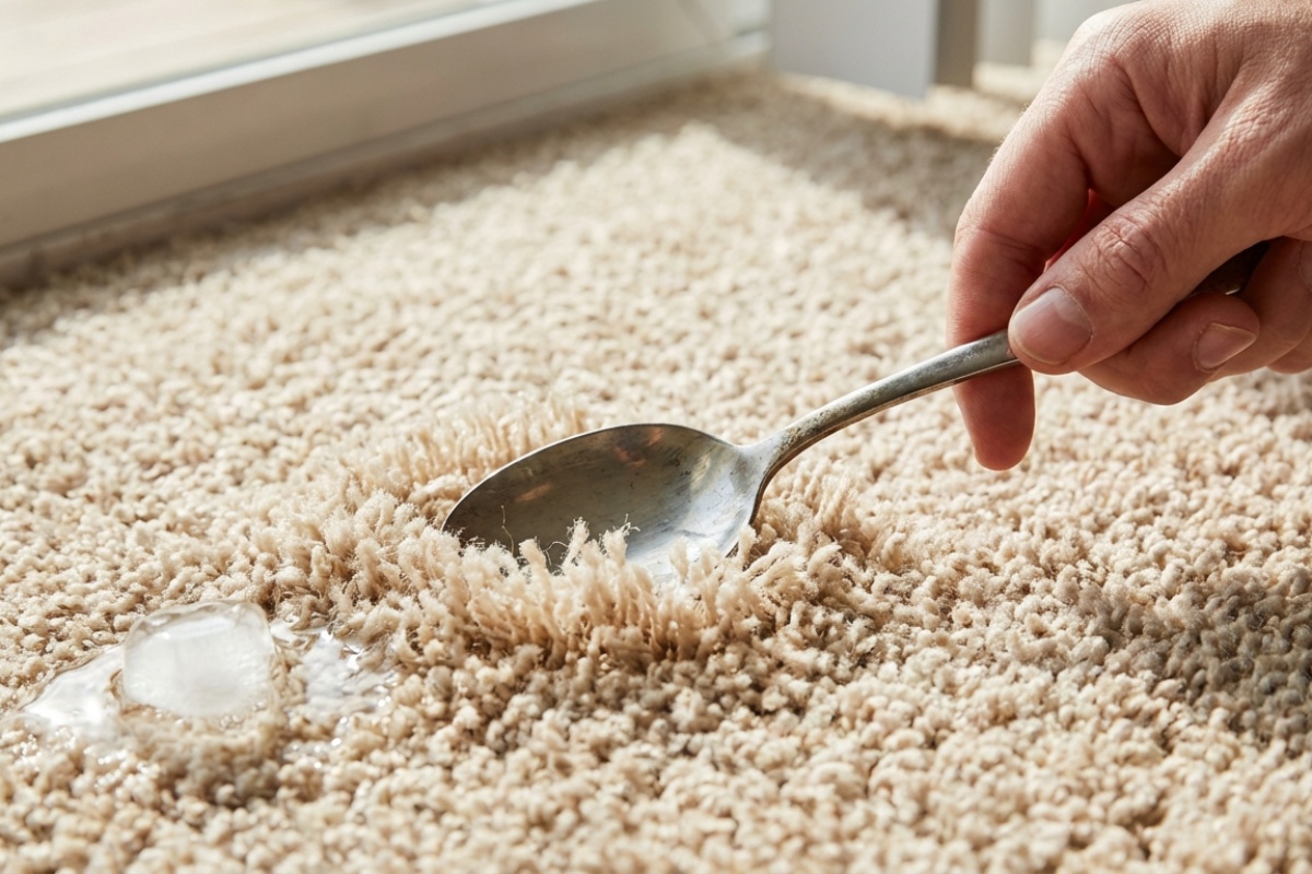 Kako ukloniti ružne udubine na tepihu od nogu kauča: samo stavite na njih kockice leda preko noći. detail 2