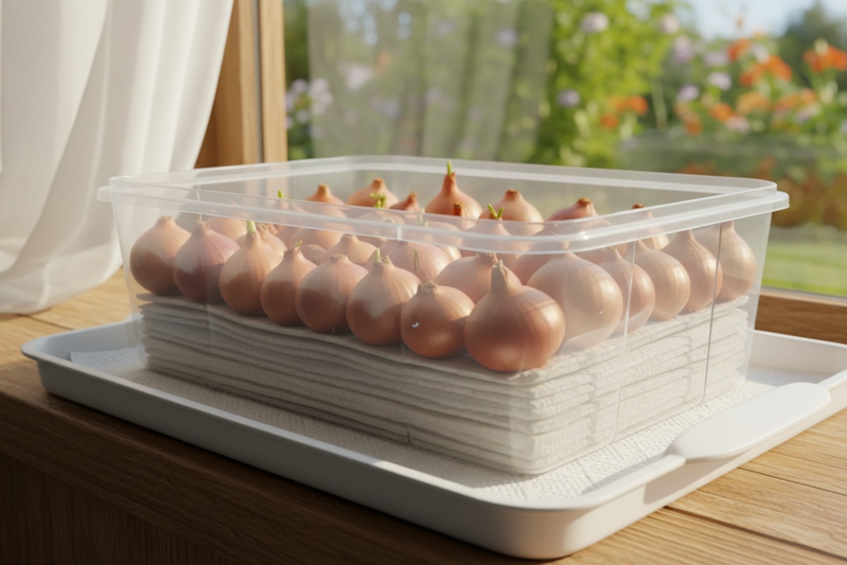 Zeleni luk za 20 dana na prozorskoj dasci: bez zemlje, bez prljavštine – samo papir i voda, a pera po 30 cm detail 2