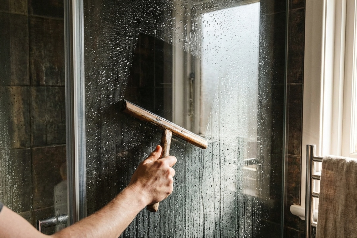 Kako očistiti staklena vrata tuša sodom bikarbonom za uklanjanje naslaga sapuna detail 2