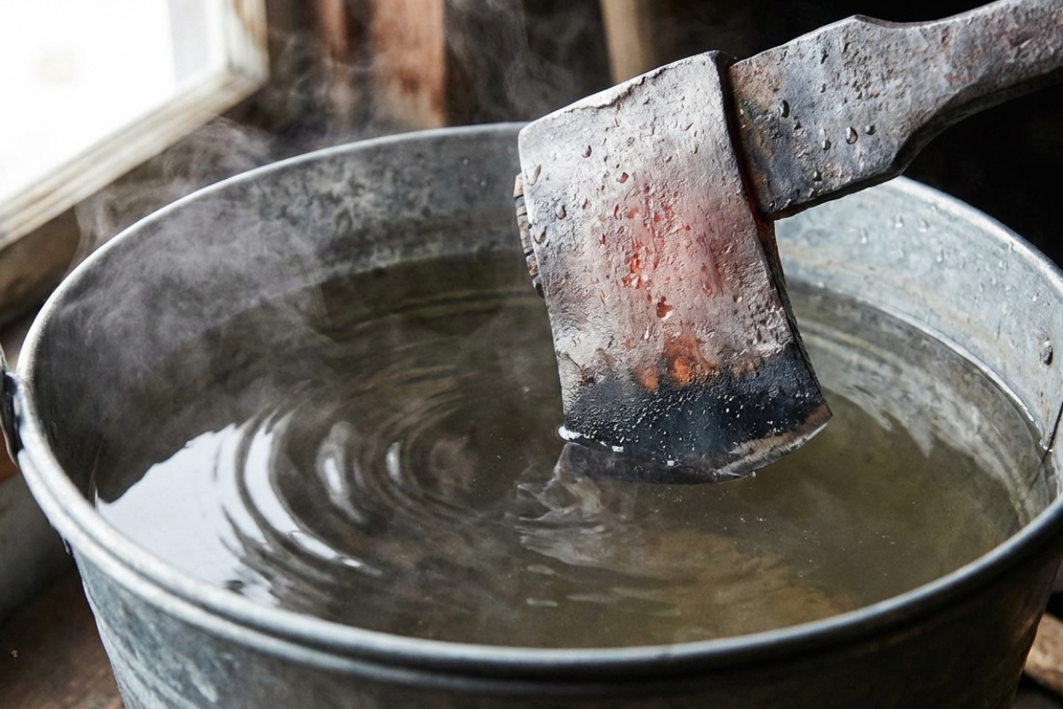 Muškarac cijepa drva kao profesionalac: 1 jednostavan način kako naoštriti sjekiru za drva za 5 minuta – oštrica blista detail 2