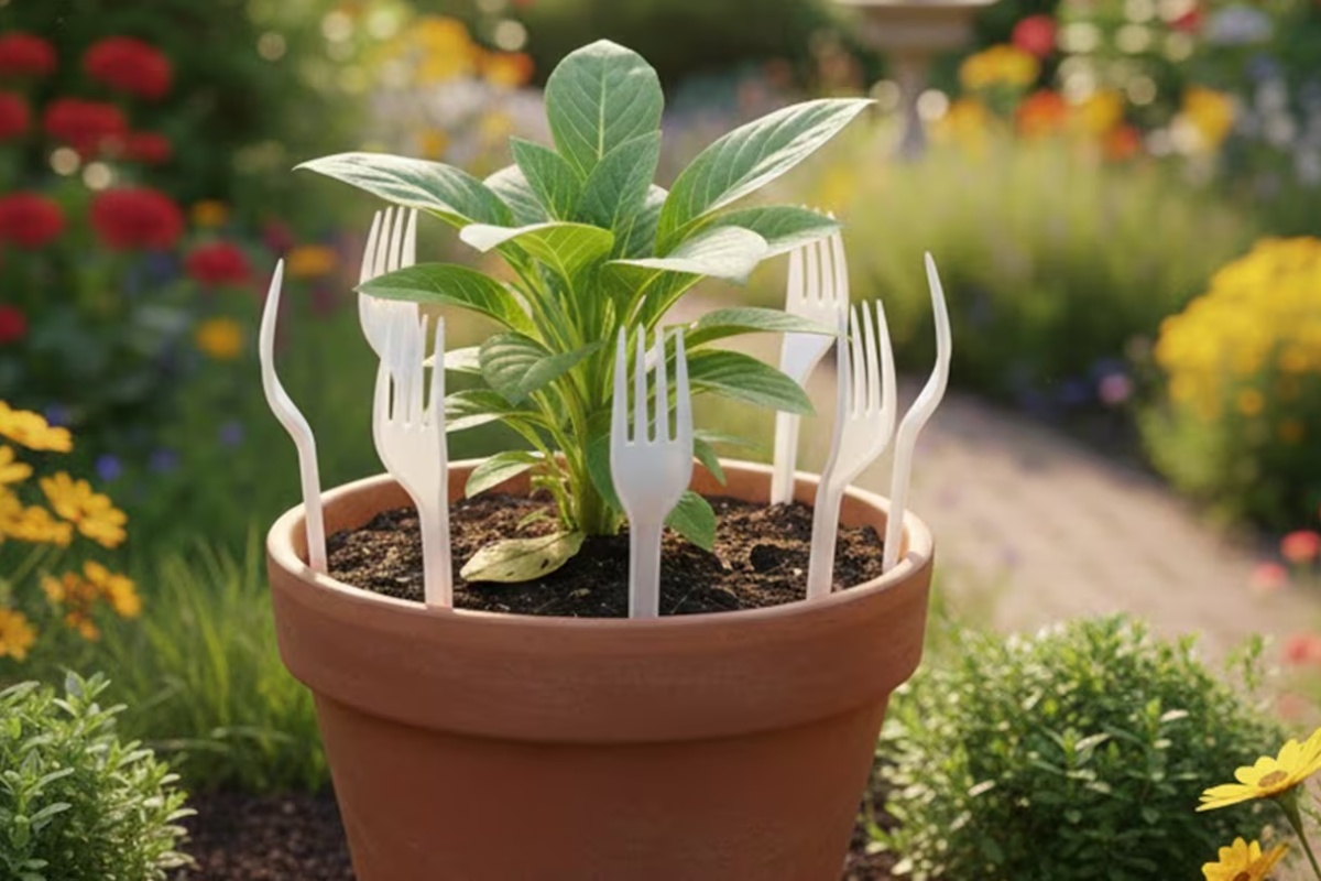 Uboditi plastične vilice u zemlju biljaka: čemu to služi? detail 2