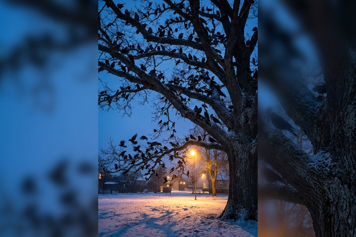 Stotine vrana na nebu prije zalaska sunca: zašto lete visoko upravo zimi detail 2