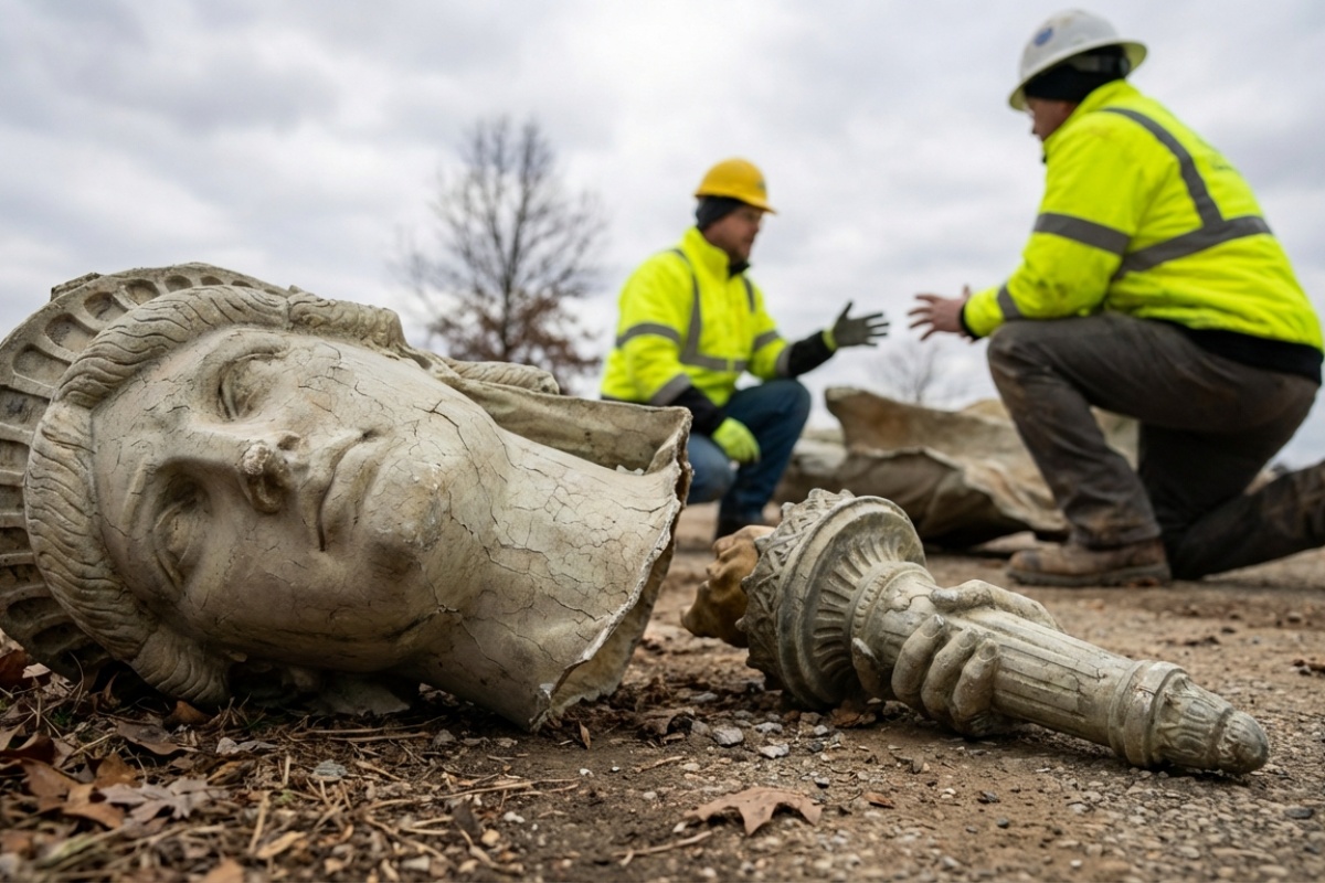 24-metarski Kip slobode srušio se zbog snažnog vjetra: trenutak je uhvaćen na videu detail 2