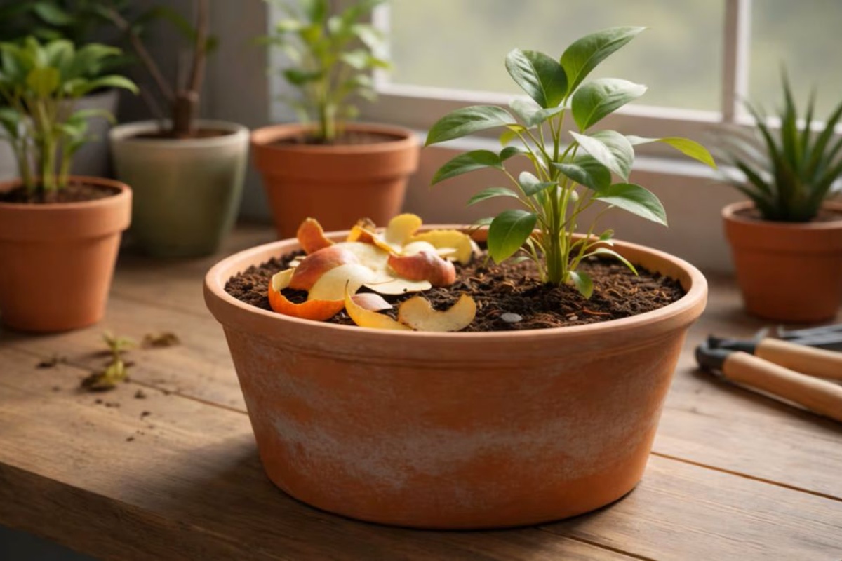 Zakopavanje kora jabuka u zemlju biljaka: čemu služi detail 2