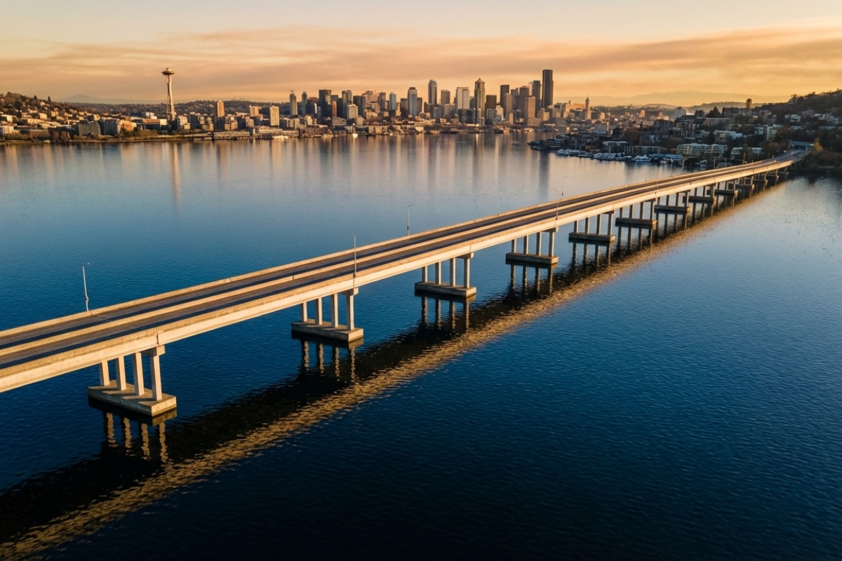 Gotovo 2,4 km dug plutajući most izgrađen je bez dodirivanja dna jezera, oslanja se na ogromne betonske plovke, pomiče se s vjetrom i valovima te zahtijeva stalni nadzor